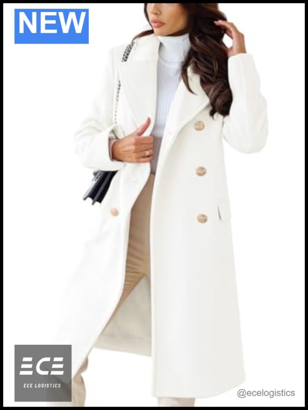 Wool Blend Double-Breasted Pea Coat Long Trench Winter Jacket